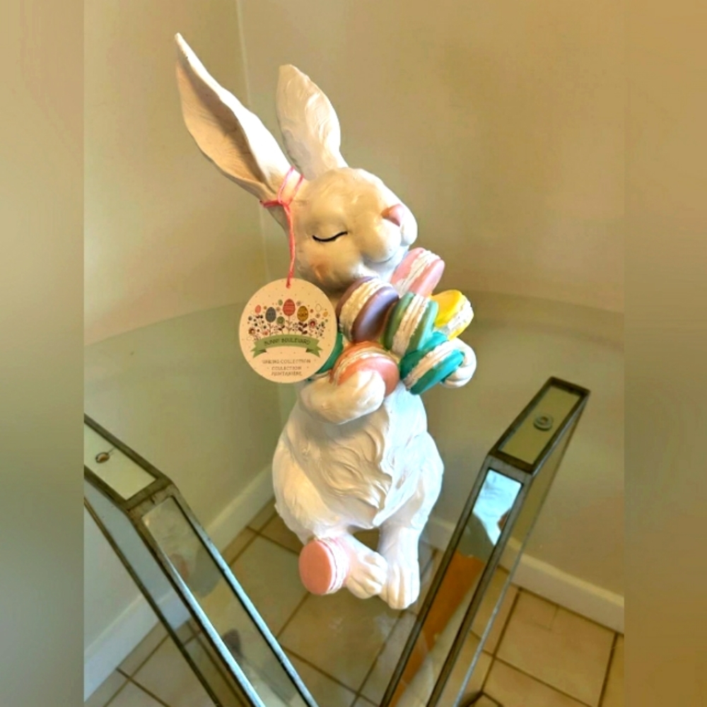 14" Easter bunny holding macaroons